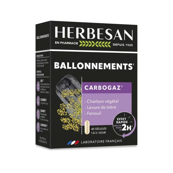 Carbogaz Blähungen Herbesan - Packung mit 45 Kapseln