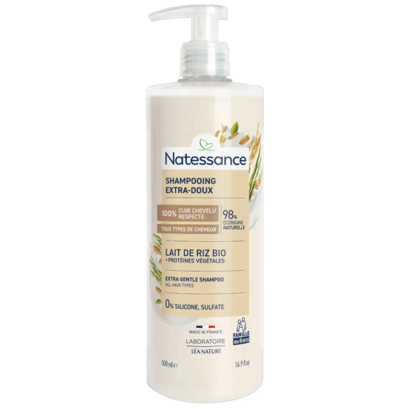 Shampooing extra-sanft mit Bio-Reis-Milch Natessance - Pumpflasche 500ml