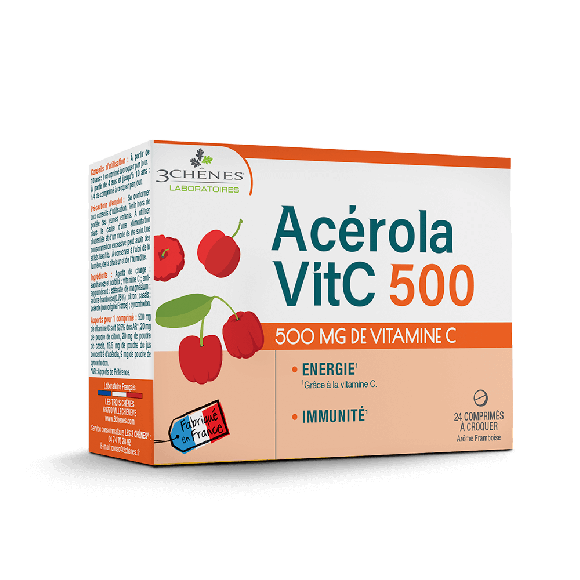 Acérola VitC 500 mg Die 3 Eichen - Packung mit 24 Lutschtabletten