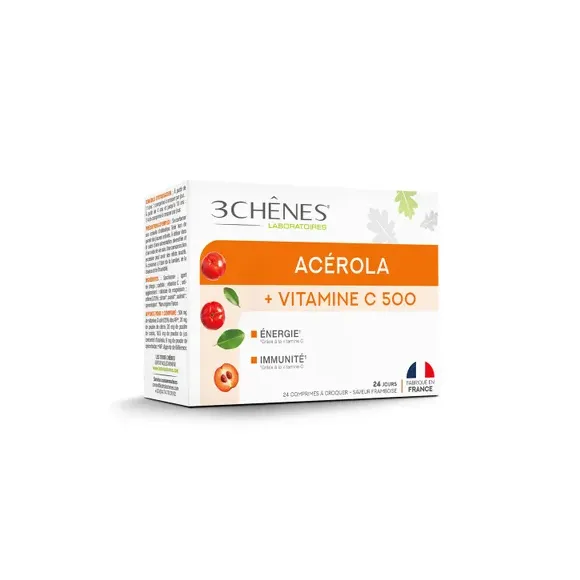 Acérola VitC 500 mg Die 3 Eichen - Packung mit 24 Lutschtabletten