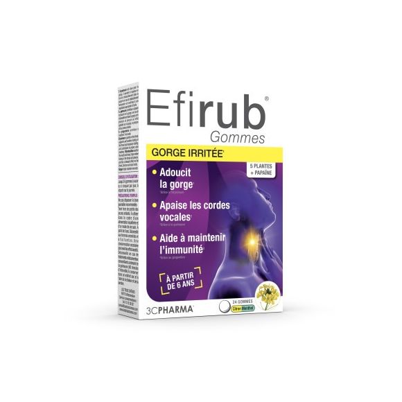 Efirub Gummis bei gereiztem Hals Zitrone Menthol 3C Pharma - Packung mit 24 Gummis