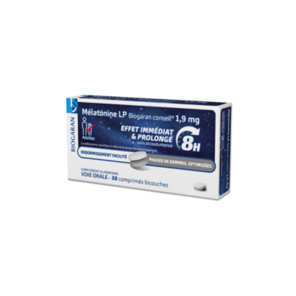 Melatonin LP sofortige und verlängerte Wirkung 8h Biogaran - Packung mit 30 Tabletten