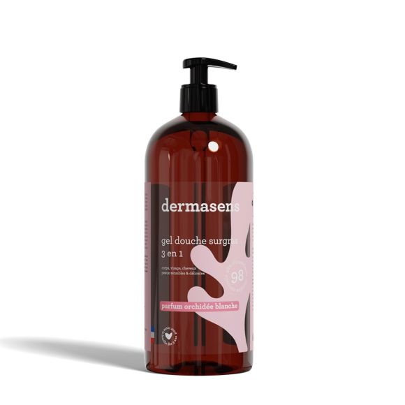 Dermasens Duschgel mit überfettender Formel, Duft von weißer Orchidee, Marke Verte - Flasche 1L