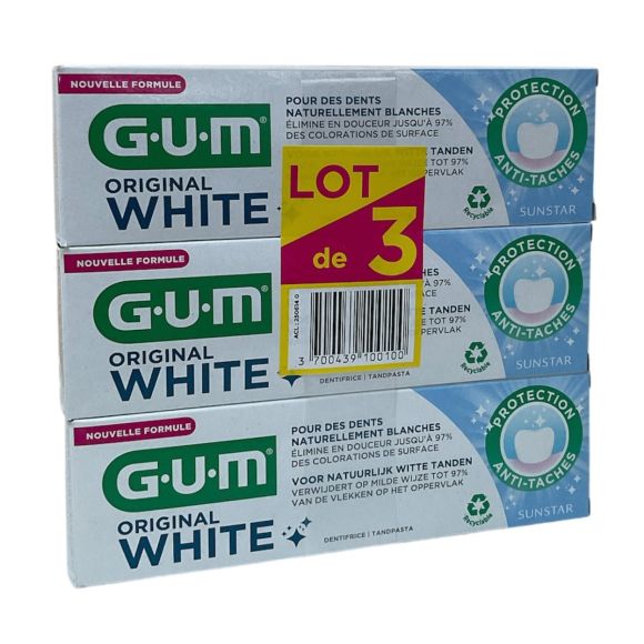 Original White Zahnpasta Gum - 3er Pack mit 75ml Tuben