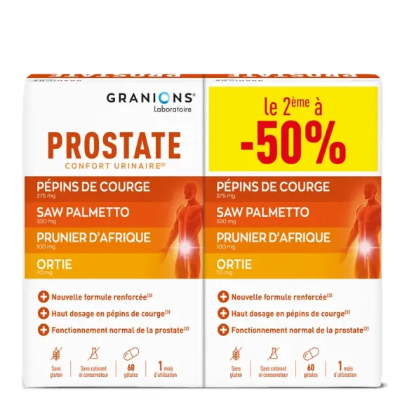 Prostata Harnkomfort Granions - 2 Schachteln mit 60 Kapseln