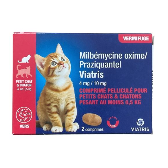 Milbemycin Praziquantel Wurmkur für kleine Katzen und Kätzchen +0,5kg Leberaroma Viatris - Packung mit 2 Tabletten