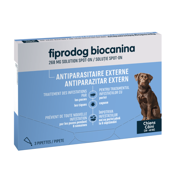 Fiprodog Spot on 268 mg große Hunde 20-40 kg Biocanina - Packung mit 3 Pipetten