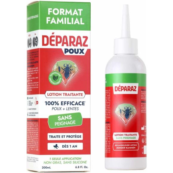 Déparaz Behandlungslotion gegen Läuse + Nissen ohne Kämmen - Flasche mit 200 ml