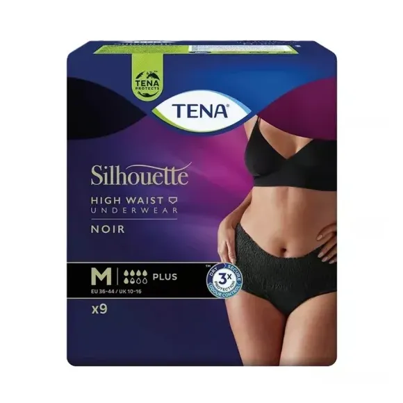 Lady Silhouette Plus Slip Hohe Taille Schwarz Größe M Tena - Paket mit 9 Schutzvorrichtungen