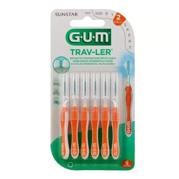 Antibakterielle Interdentalbürste Trav-ler 0,9 mm Gum - 6 Bürsten