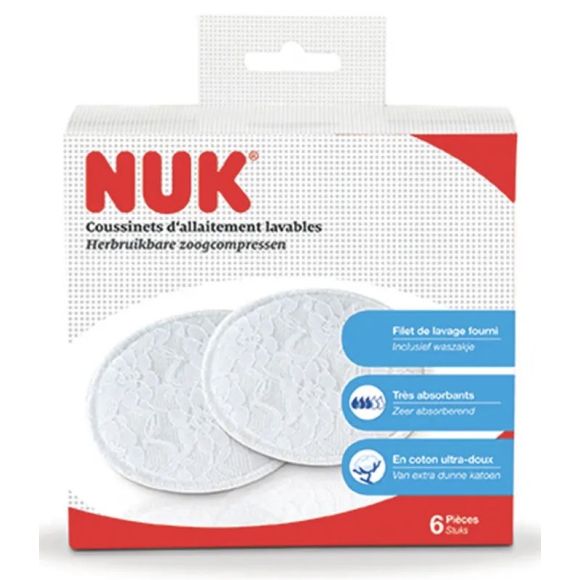 Waschbare Stillkissen NUK - Packung mit 6 Stück + ein Wäschenetz