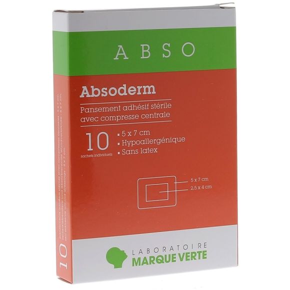 Absoderm Sterile Wundpflaster mit zentralem Kompress 5x7cm Grüne Marke - Schachtel mit 10 Einzelpackungen