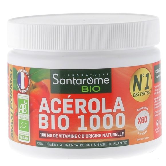 Acérola Bio 1000 Santarome - Packung mit 60 Kautabletten