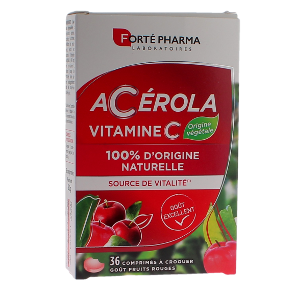 Acerola Vitamin C Geschmack rote Früchte Forté Pharma - Packung mit 36 Kautabletten