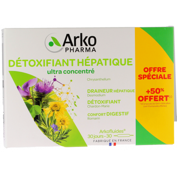 Arkofluides entgiftende Leber Arkopharma - 20 Ampullen + 10 Ampullen geschenkt