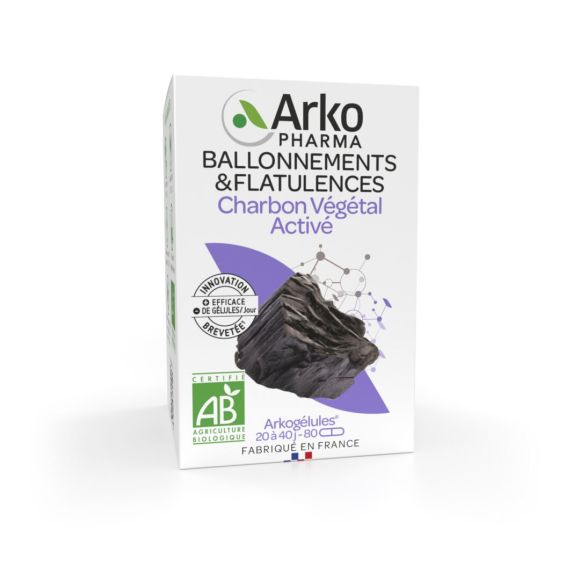 Arkogélules Aktivkohle bio Arkopharma - Packung mit 80 Kapseln