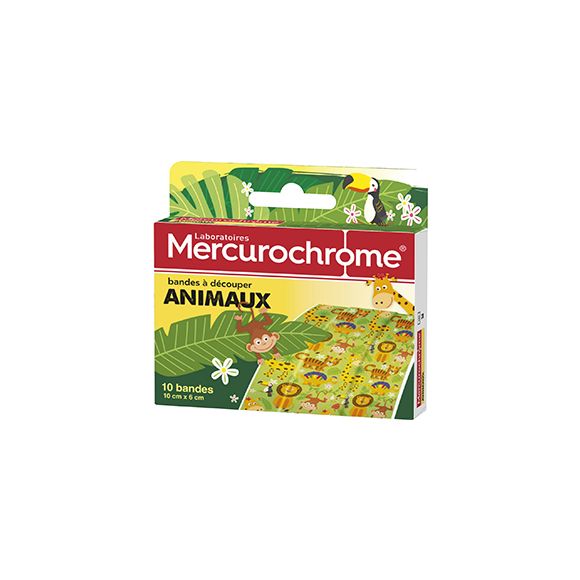 Tierschneidebänder Tiere Mercurochrome - Box mit 10 Bändern von 10 cm x 6 cm