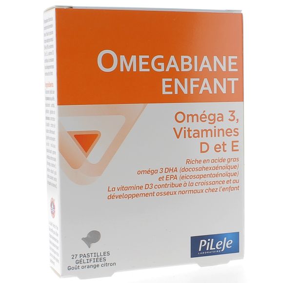 Omegabiane Kinder Omega 3, Vitamine D und E Pileje - Packung mit 27 Gelatinekapseln