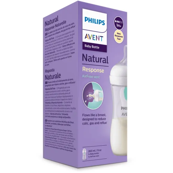 Natural Response Kunststoffflasche AirFree-Ventil +1 Monat Avent - Flasche mit 260 ml