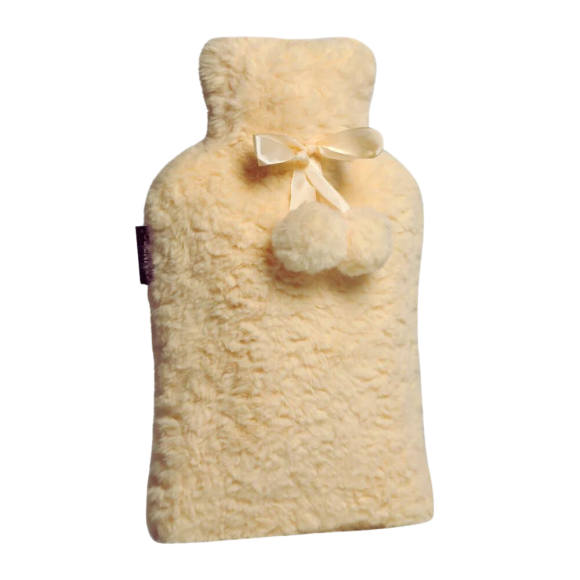 Wasserflasche mit gelbem Pomponbezug Calindoo - Wärmflasche 2L