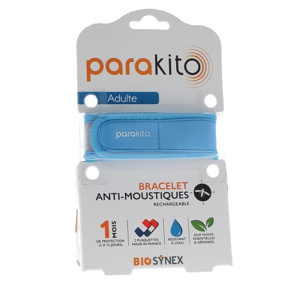 Wiederaufladbares blaues Mückenabwehrarmband Para'Kito - 1 Armband + 2 Nachfüllungen