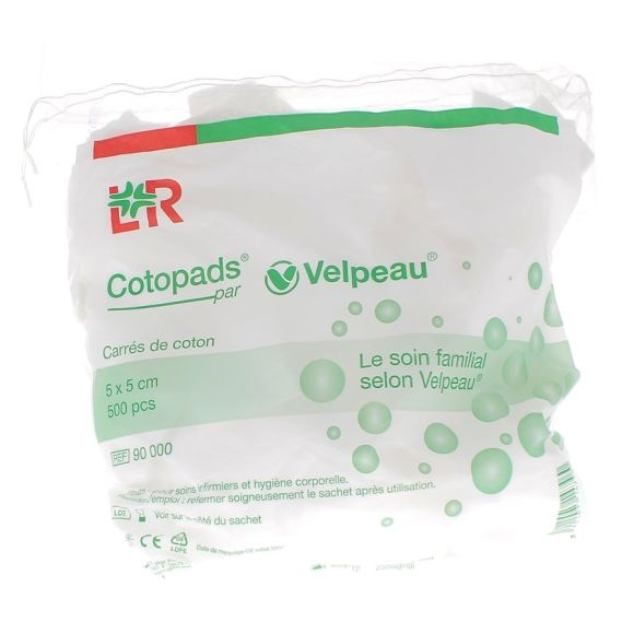 Baumwollquadrate Cotopads 5x5 cm Velpeau - Packung mit 500 Wattepads