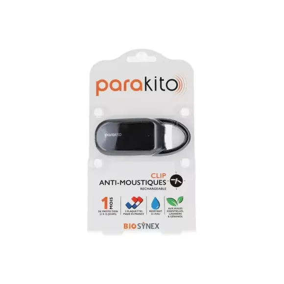Wiederaufladbarer Mückenschutzclip Parakito - 1 Clip + 2 Nachfüllungen