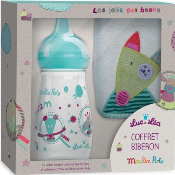 Moulin Rotin Luc und Léa Flaschen-Set - 1 Flasche mit 270 ml + 1 Lätzchen