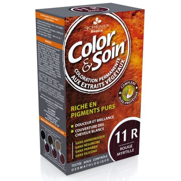 Farbe & Pflege permanente Haarfarbe Rot-Brombeere 11R Les 3 Chênes - 1 Set