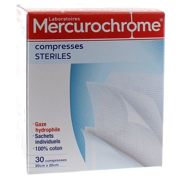 Sterile Baumwollkompressen Mercurochrome - Packung mit 30 Kompressen