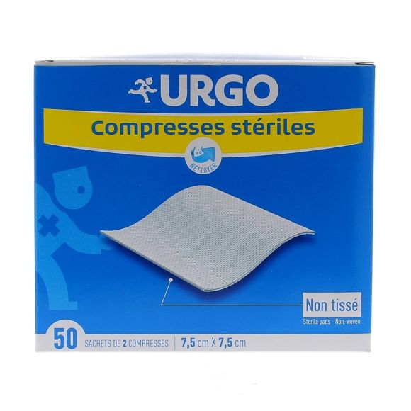 Sterile Vlieskompressen Urgo - Schachtel mit 50 Beuteln zu je 2 Kompressen 7,5x7,5 cm