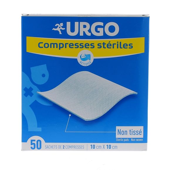 Urgo sterile Vlieskompressen - Schachtel mit 50 Beuteln zu je 2 Kompressen 10x10 cm