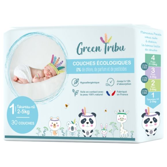 Ökologische Windeln Größe 1 (2-5 kg) Green Tribu - Packung mit 30 Windeln