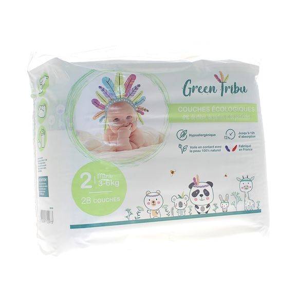 Ökologische Windeln Größe 2 (3-6 kg) Green Tribu - Packung mit 28 Windeln