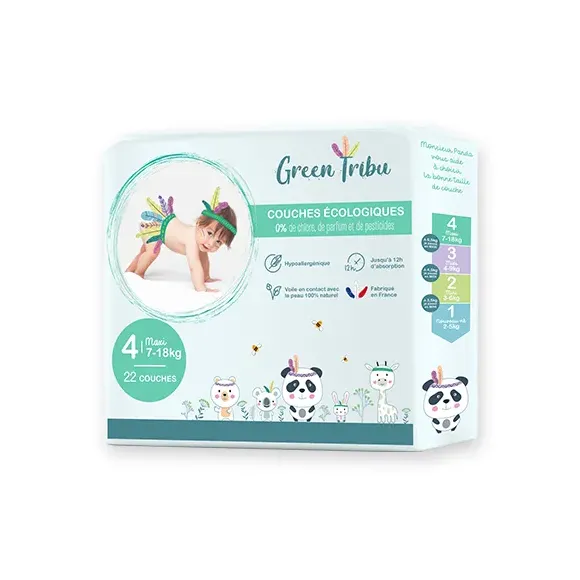 Ökologische Windeln Größe 4 (7-18 kg) Green Tribu - Packung mit 22 Windeln