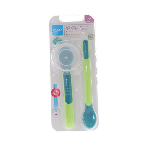 Thermosensitiver Löffel 6 Monate + Mam - 2 Löffel + Etui