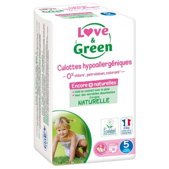 Hypoallergene Windeln Größe 5 (12-18 kg) Love & Green - Packung mit 18 Windeln