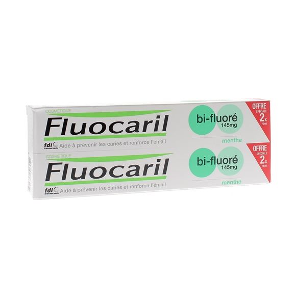 Fluocaril Fluorid-Zahnpasta 145 mg Minze - 2er-Pack mit 75 ml Tuben