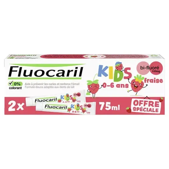 Zahnpasta Kids 0-6 Jahre Erdbeeraroma Fluocaril - 2er Pack mit 75ml Tuben