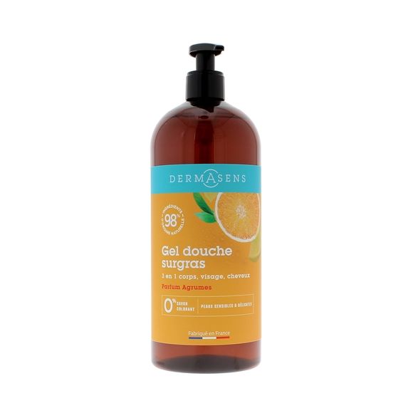Dermasens Duschgel mit überfettender Formel, Zitrusduft, Marke Verte - Pumpflasche 1L