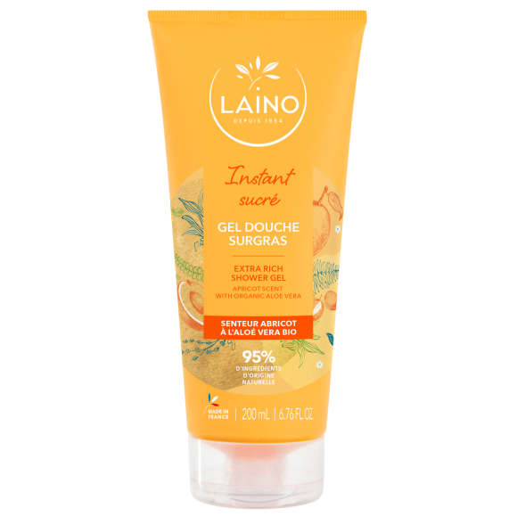 Überfettendes, feuchtigkeitsspendendes Duschgel mit Bio-Aloe Vera und Aprikosenduft Laino - Tube mit 200 ml