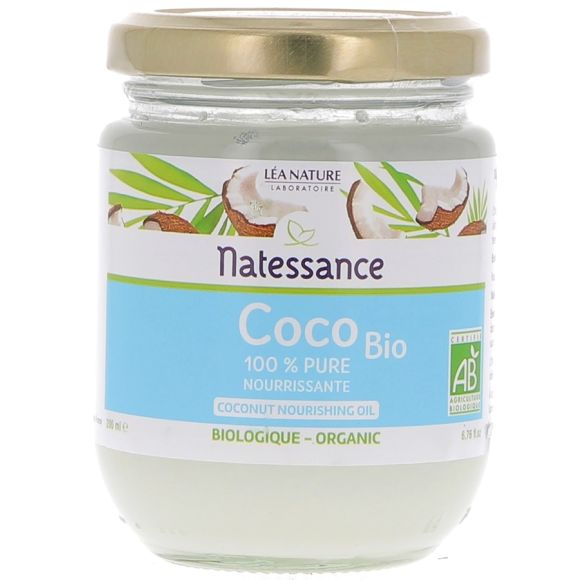 Bio-Kokosöl 100% rein Natessance - 200 ml Glas