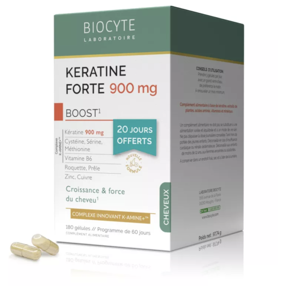 Keratine Forte 900mg Biocyte - Packung mit 180 Kapseln
