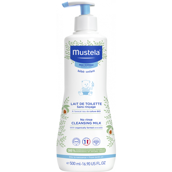Mustela Reinigungswasser ohne Abspülen für normale Haut von Babys und Kindern - Pumpflasche mit 500 ml
