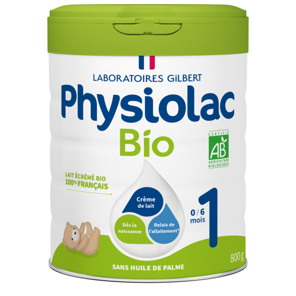 Bio-Folgemilch 1. Alter Wachstum 0 bis 6 Monate Physiolac - Dose mit 800 g