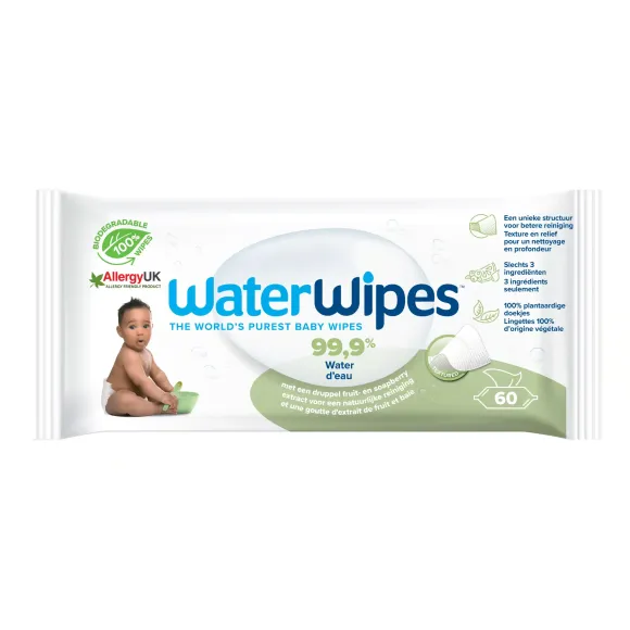 Baby-Reinigungstücher für empfindliche Haut WaterWipes - Packung mit 60 Tüchern