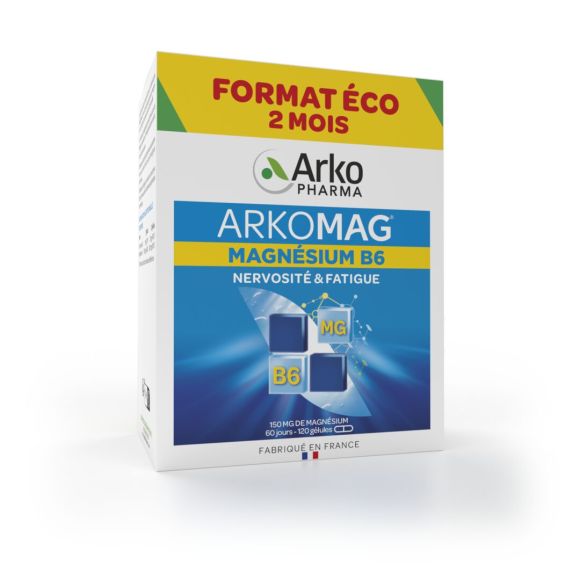 Arkomag Magnesium B6 Nervosität und Müdigkeit Arkopharma - Packung mit 120 Kapseln für 2 Monate
