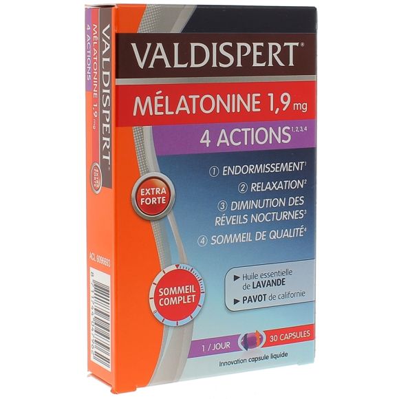 Melatonin 1,9 mg 4 Wirkungen Valdispert - Packung mit 30 Kapseln