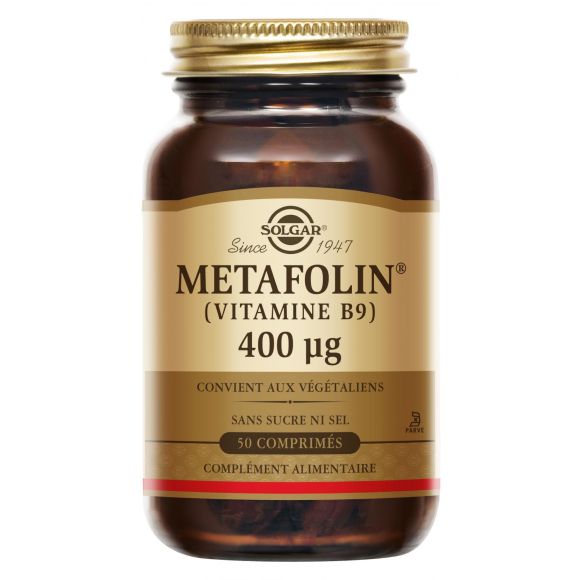Metafolin 400 µg (Vitamin B9) Solgar - Packung mit 50 Tabletten