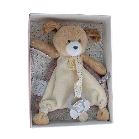 Mini Schnuffeltier Hund Schnullerhalter Schnuffeltier und Gesellschaft - Box mit Schnuffeltier von 15 cm